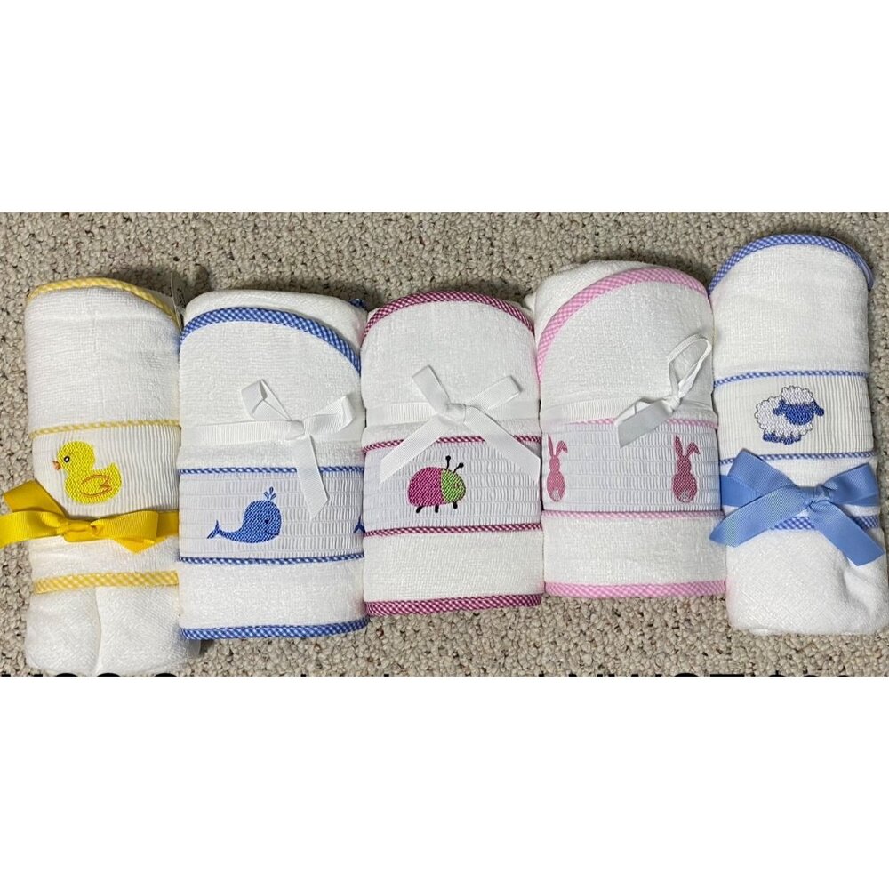 Animal Smocked Hooded gingham terry cloth Towel baby shower toddler gift New